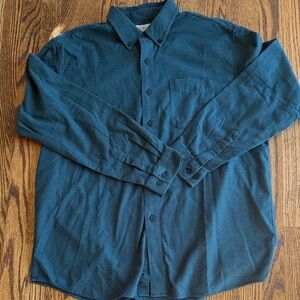 LL Bean XL Regular Traditional Fit Green and Navy Houndstooth Button-Up Shirt